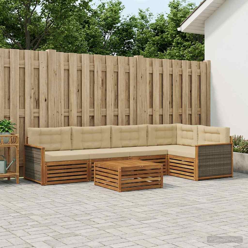 Outdoor-Sofagarnitur mit Kissen 6 pcs Natur und Beige