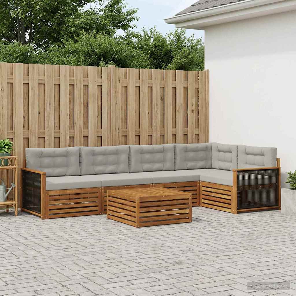 Outdoor-Sofagarnitur mit Kissen 6 pcs Natürlich und Hellgrau