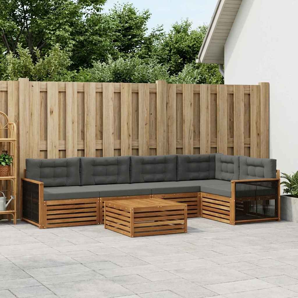Outdoor-Sofagarnitur mit Kissen 6 pcs Natur und Anthrazit