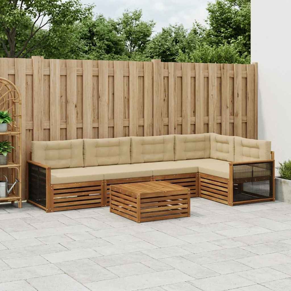 Outdoor-Sofagarnitur mit Kissen 6 pcs Natur und Beige