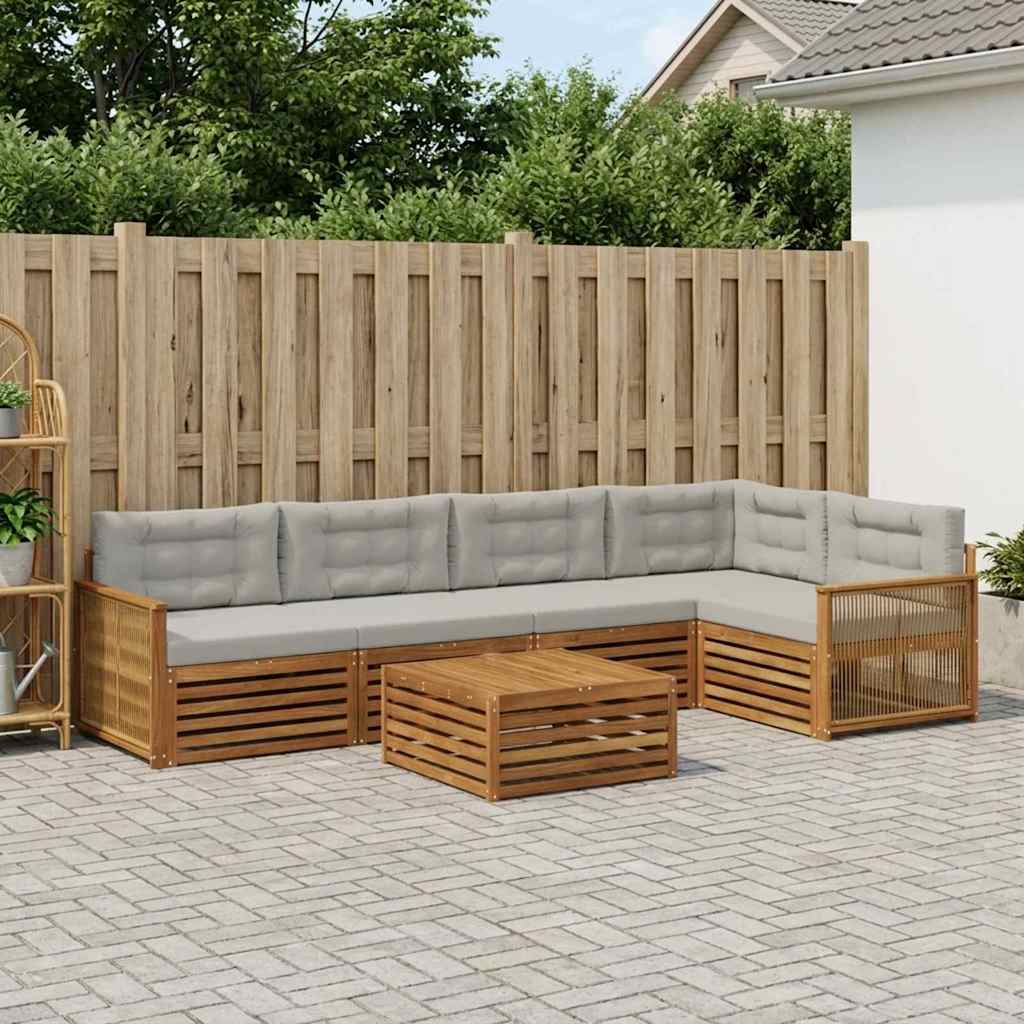 Outdoor-Sofagarnitur mit Kissen 6 pcs Natürlich und Hellgrau