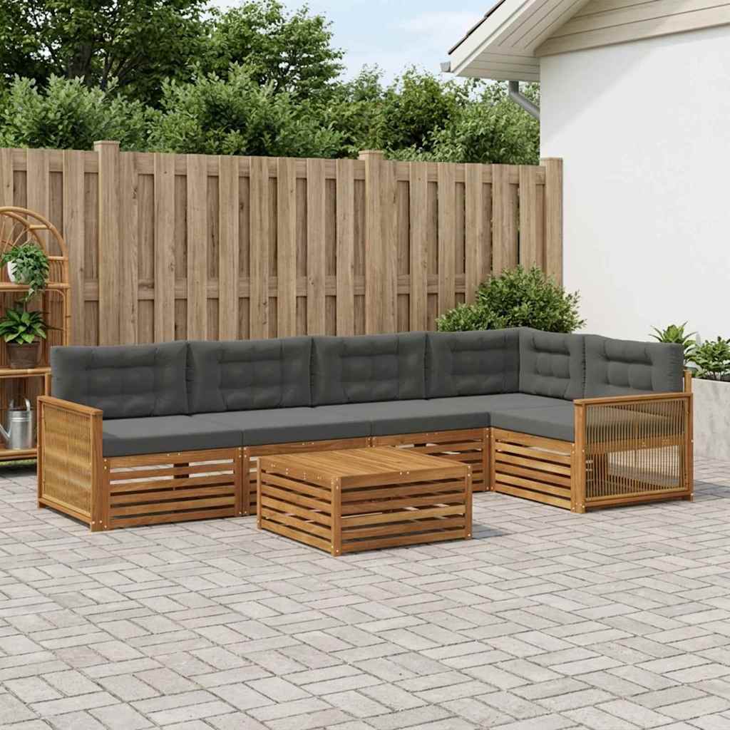 Outdoor-Sofagarnitur mit Kissen 6 pcs Natur und Anthrazit