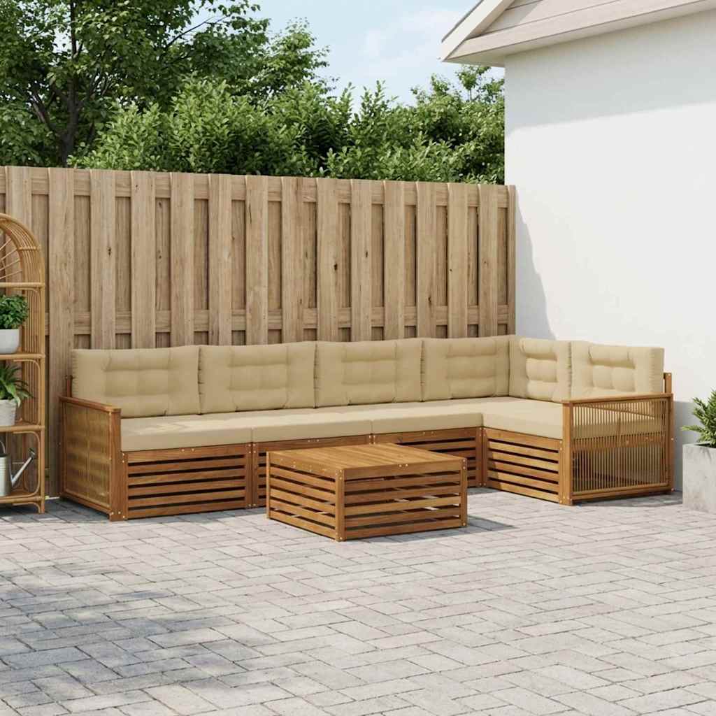 Outdoor-Sofagarnitur mit Kissen 6 pcs Natur und Beige