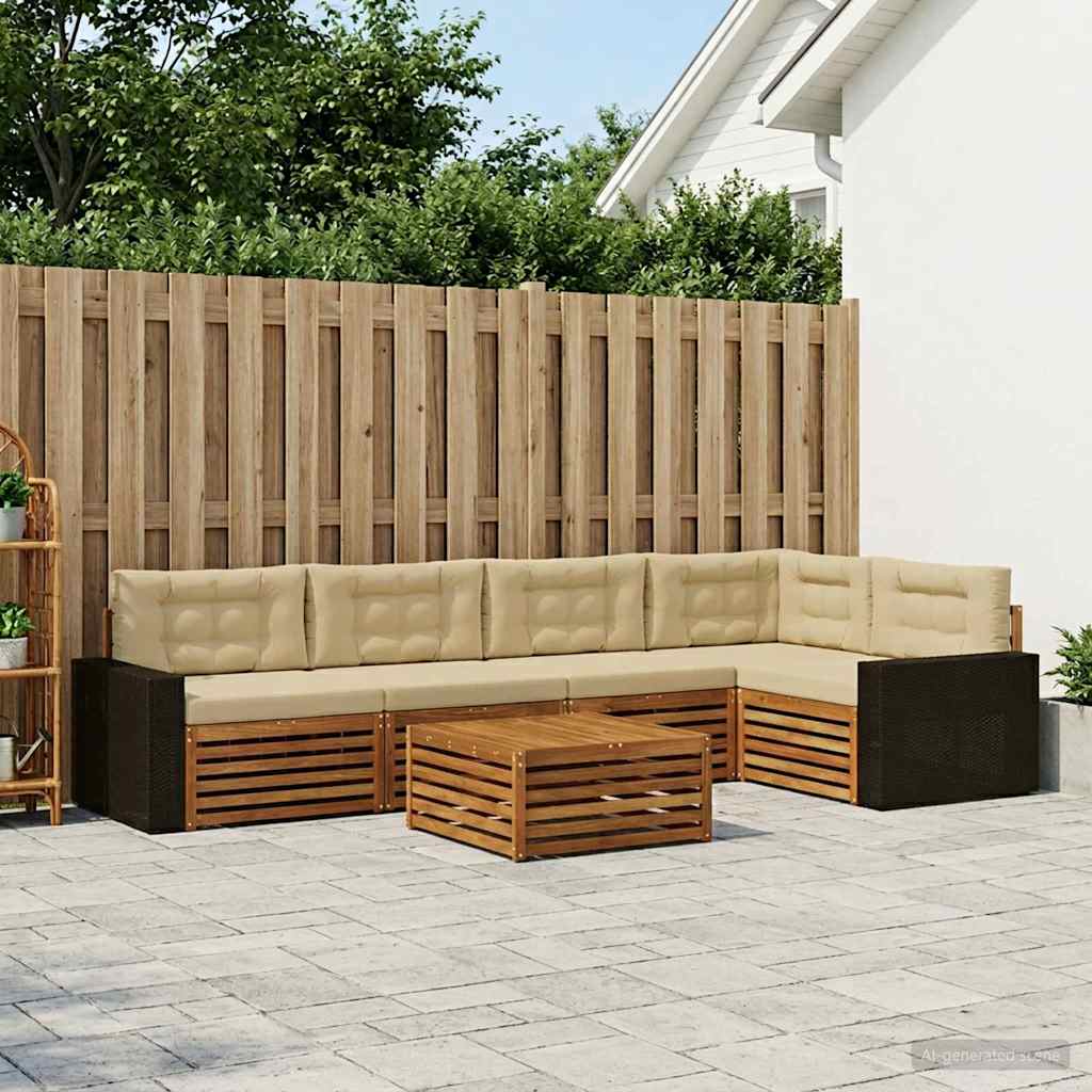Outdoor-Sofagarnitur 6 stk. Natur und Beige Polyester