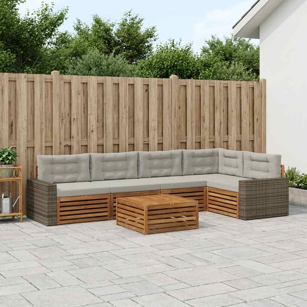 Outdoor-Sofagarnitur 6 pcs Natürlich und Hellgrau