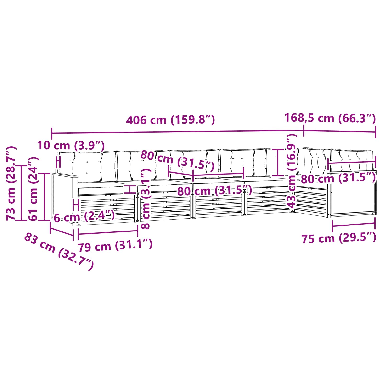 Outdoor-Sofagarnitur 6 stk. Natur und Anthrazit
