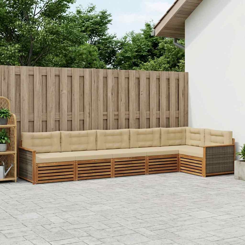 Outdoor-Sofagarnitur mit Kissen 6 pcs Natur und Beige