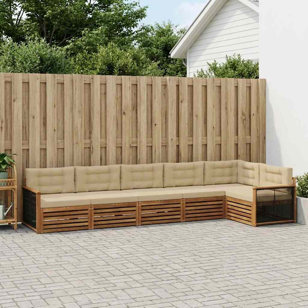 Outdoor-Sofagarnitur mit Kissen 6 pcs Natur und Beige