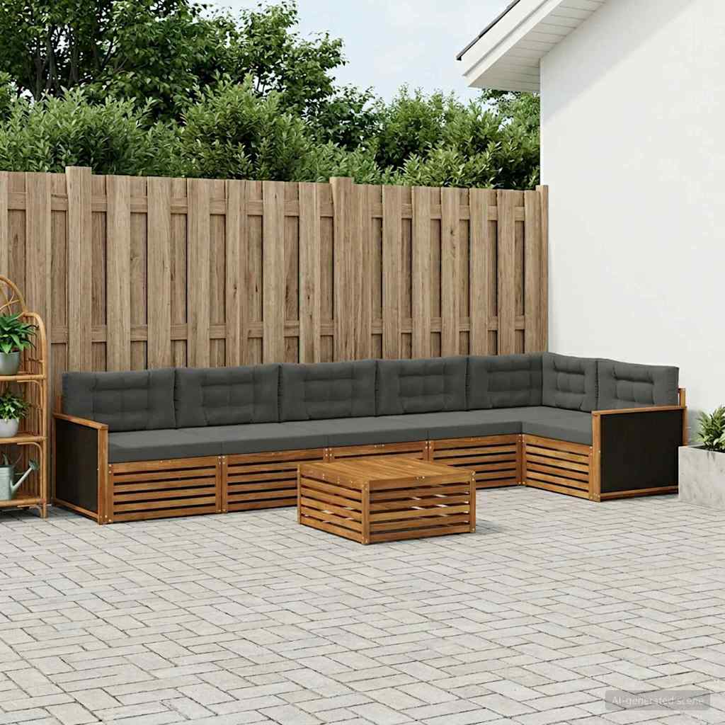 Outdoor-Sofagarnitur 7 stk. Natur und Anthrazit Polyester
