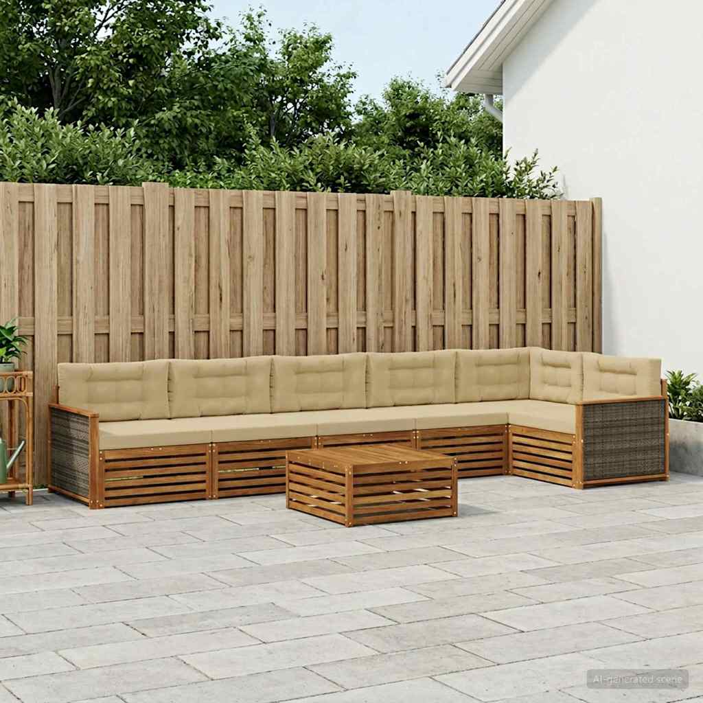 Outdoor-Sofagarnitur mit Kissen 7 pcs Natur und Beige