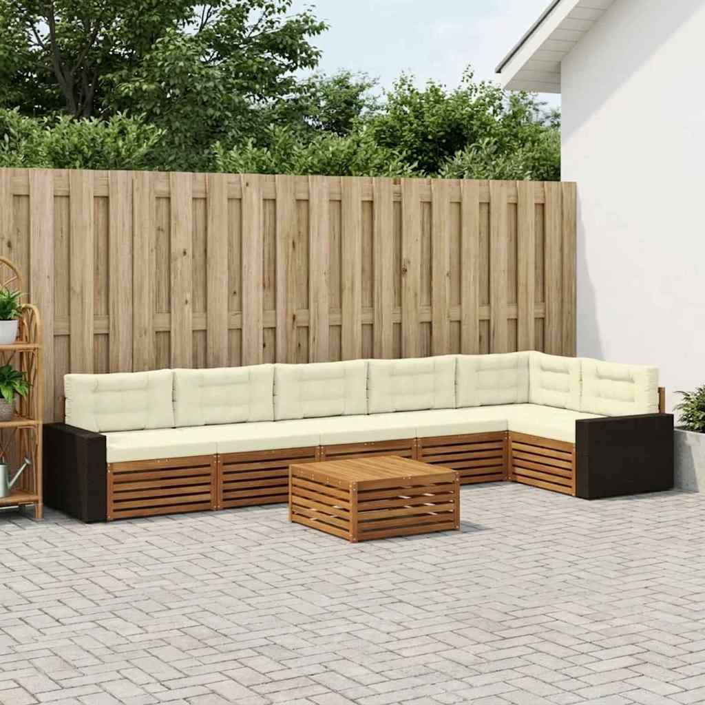 Outdoor-Sofagarnitur 7 stk. Natur und Creme Polyester
