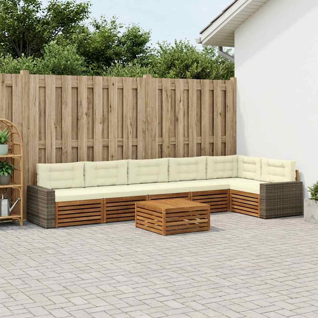 Outdoor-Sofagarnitur 7 stk. Natur und Creme Polyester