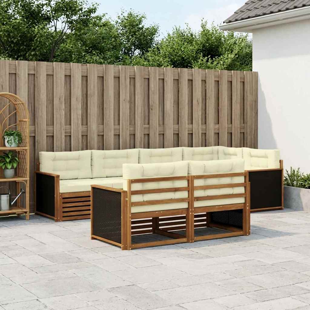 Outdoor-Sofagarnitur mit Kissen 7 pcs Natur und Creme