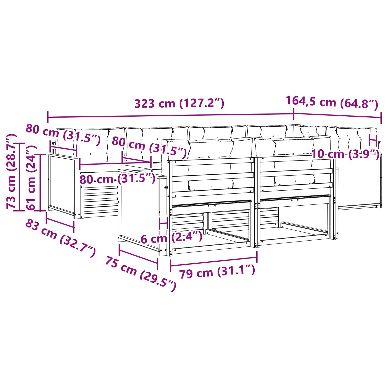 Outdoor-Sofagarnitur 7 stk. Natur und Anthrazit