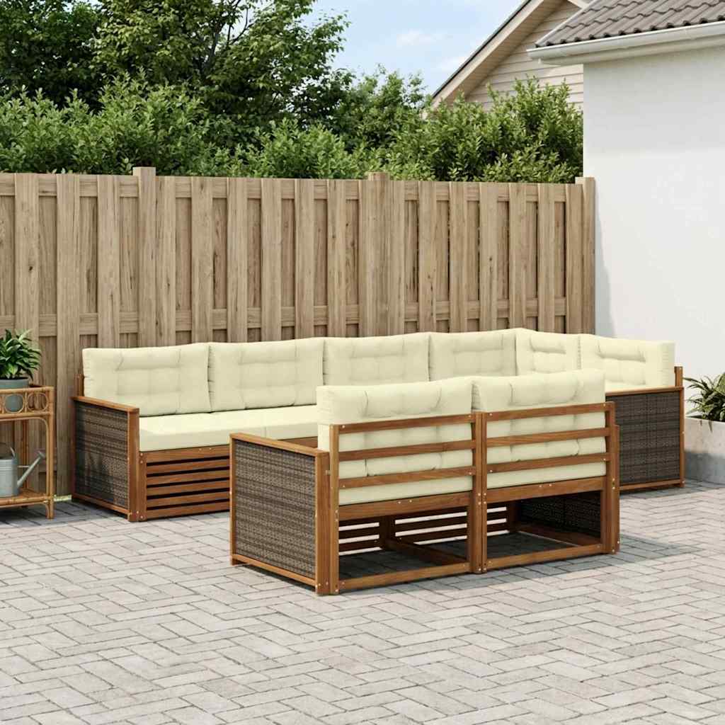 Outdoor-Sofagarnitur 7 stk. Natur und Creme