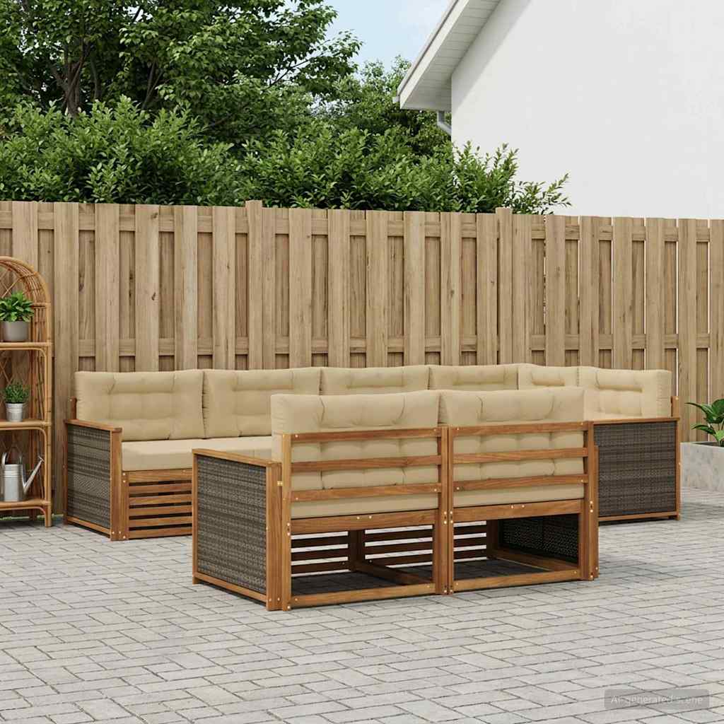 Outdoor-Sofagarnitur mit Kissen 7 pcs Natur und Beige