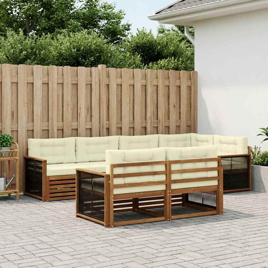 Outdoor-Sofagarnitur 7 stk. Natur und Creme