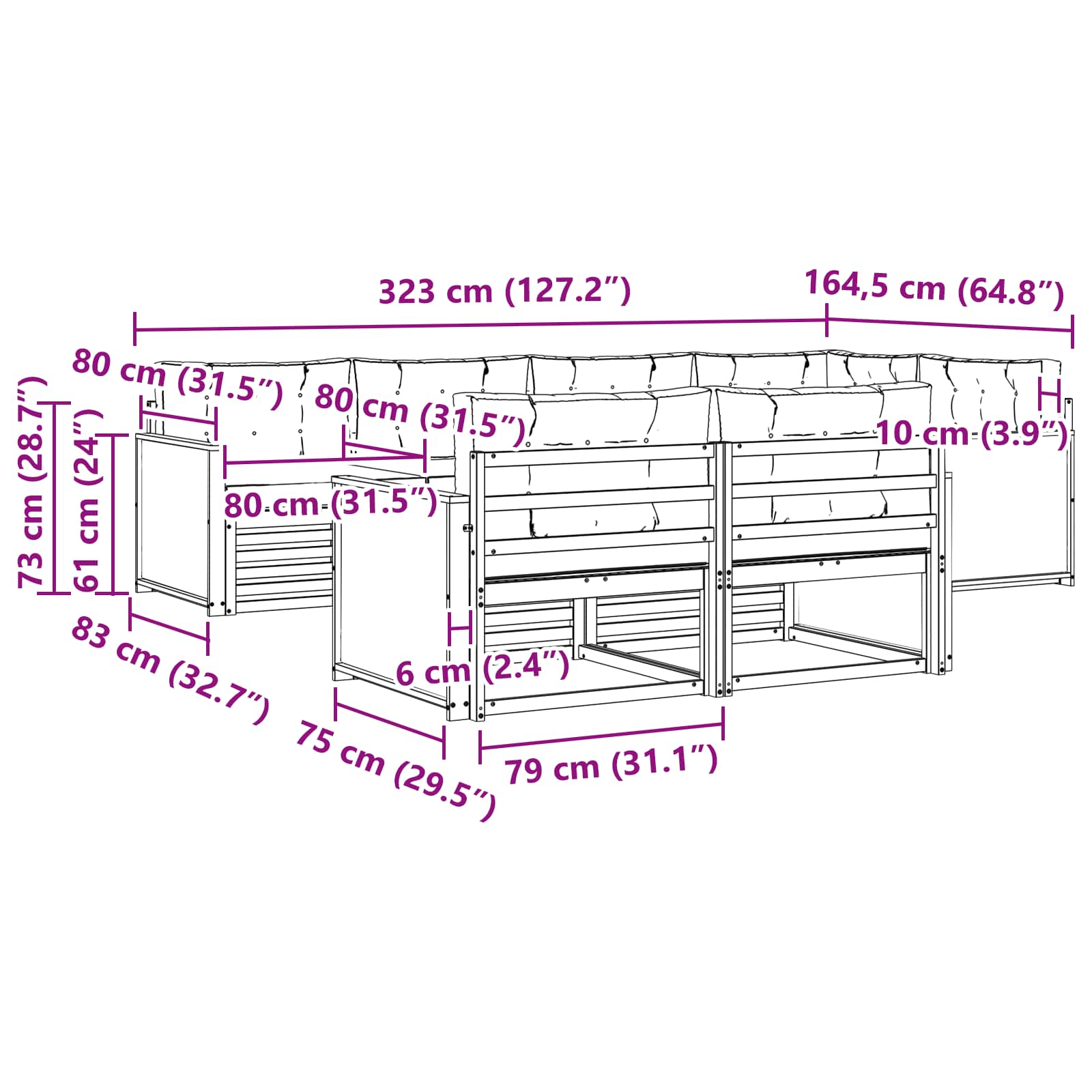 Outdoor-Sofagarnitur 7 stk. Natur und Anthrazit