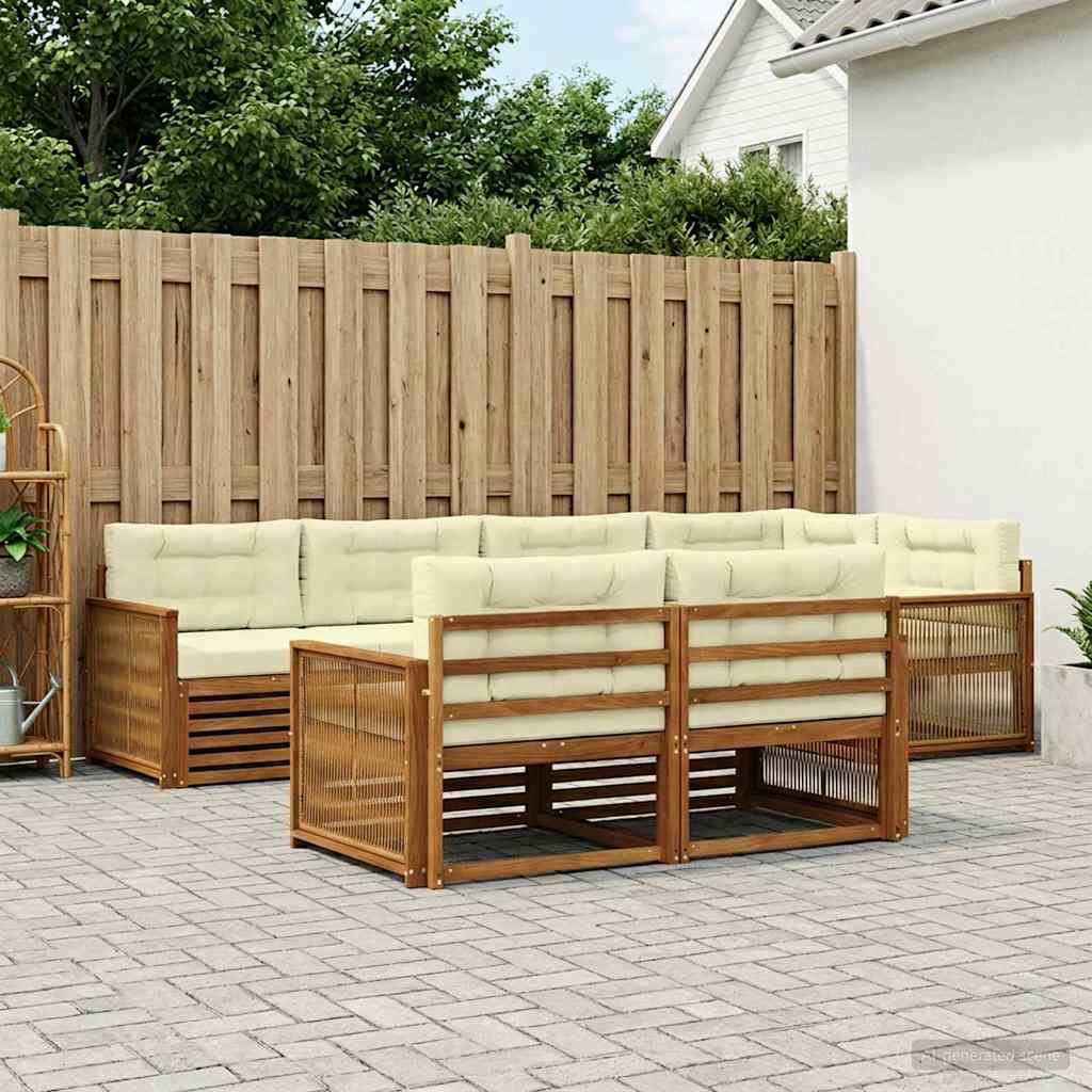Outdoor-Sofagarnitur 7 stk. Natur und Creme
