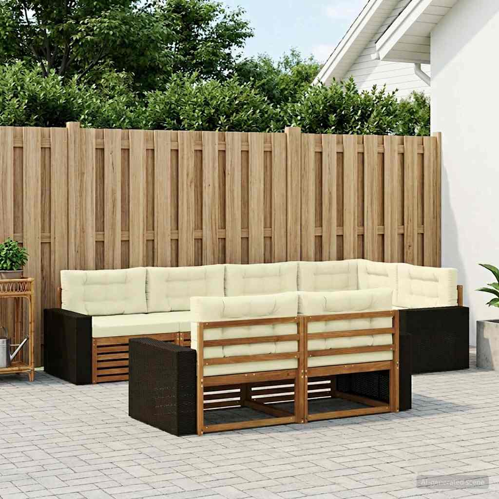 Outdoor-Sofagarnitur 7 stk. Natur und Creme
