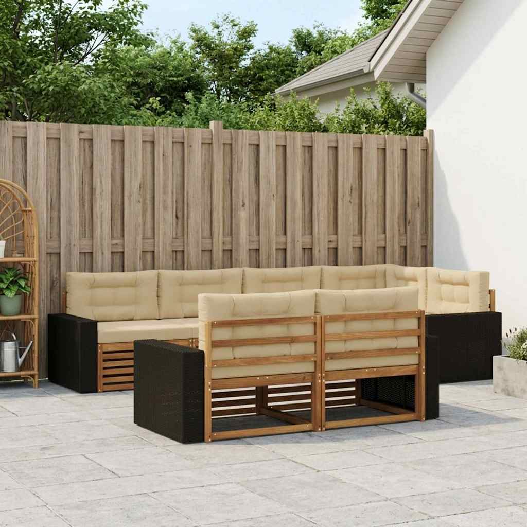 Outdoor-Sofagarnitur mit Kissen 7 pcs Natur und Beige
