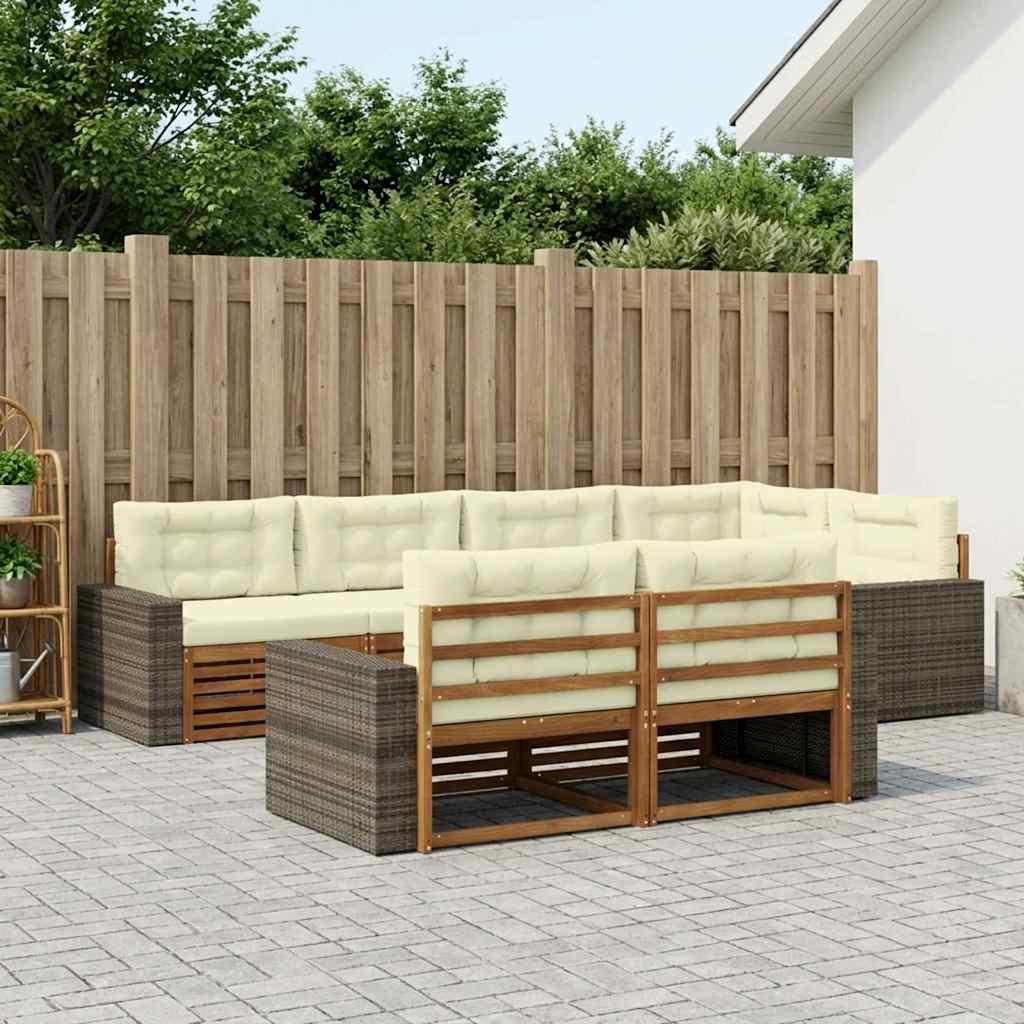 Outdoor-Sofagarnitur 7 stk. Natur und Creme