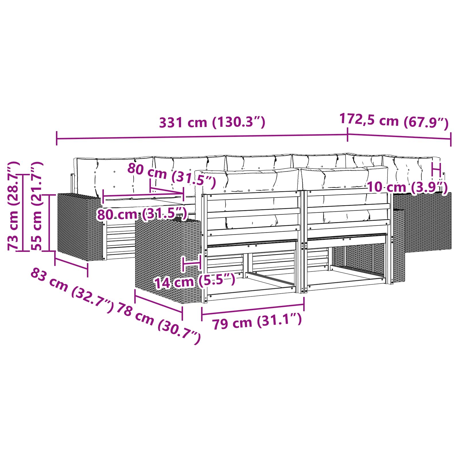 Outdoor-Sofagarnitur 7 stk. Natur und Creme