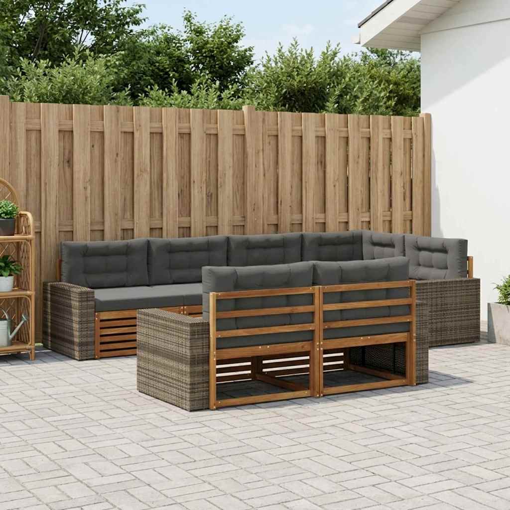 Outdoor-Sofagarnitur mit Kissen 7 pcs Natur und Anthrazit