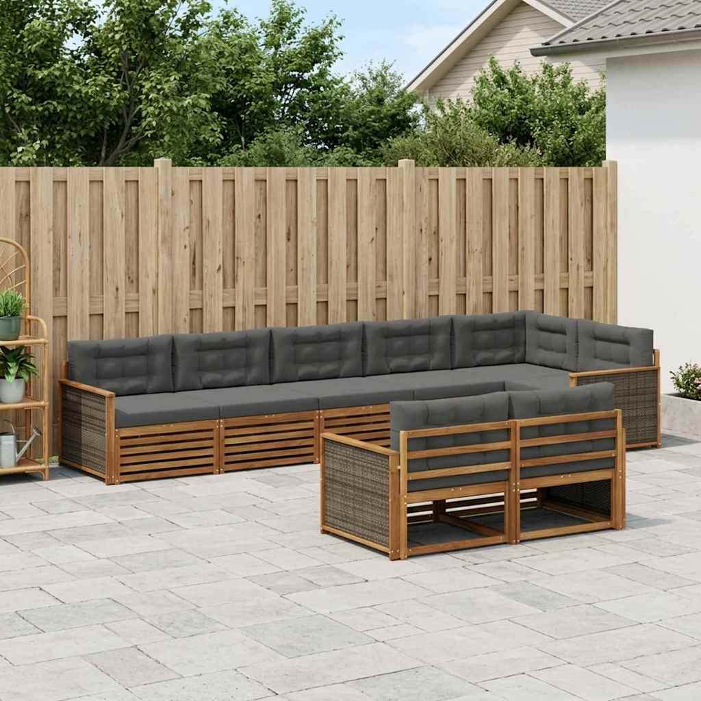 Outdoor-Sofagarnitur mit Kissen 8 pcs Natur und Anthrazit