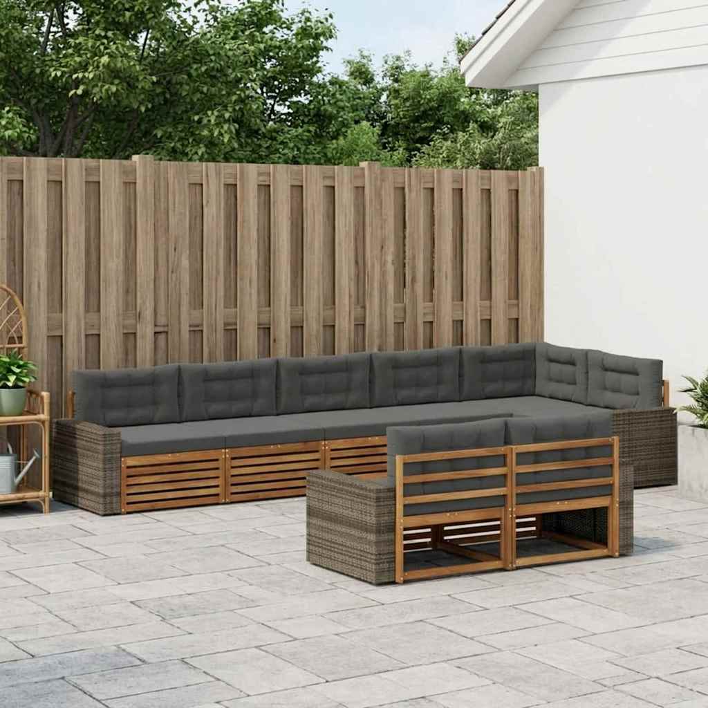 Outdoor-Sofagarnitur mit Kissen 8 pcs Natur und Anthrazit