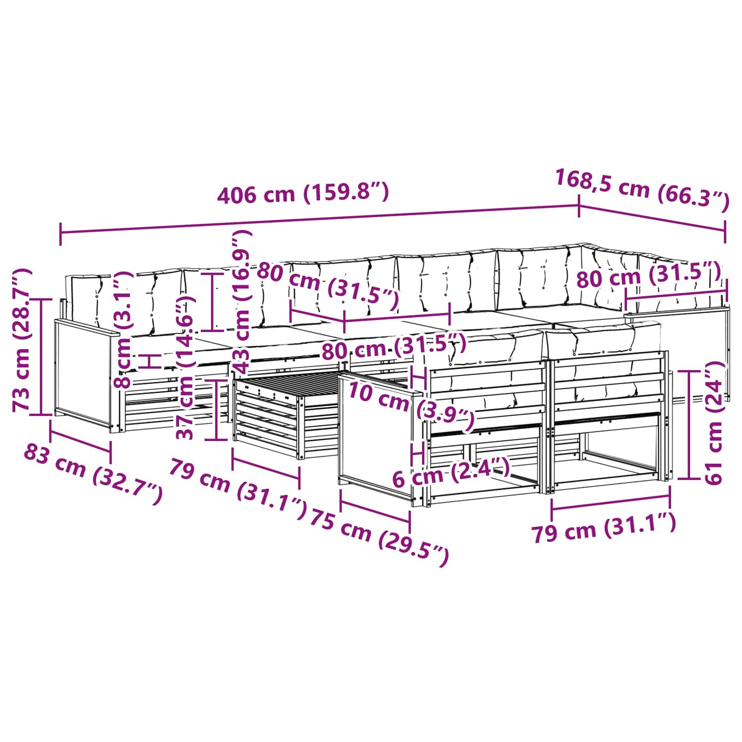 Outdoor-Sofagarnitur 9 stk.