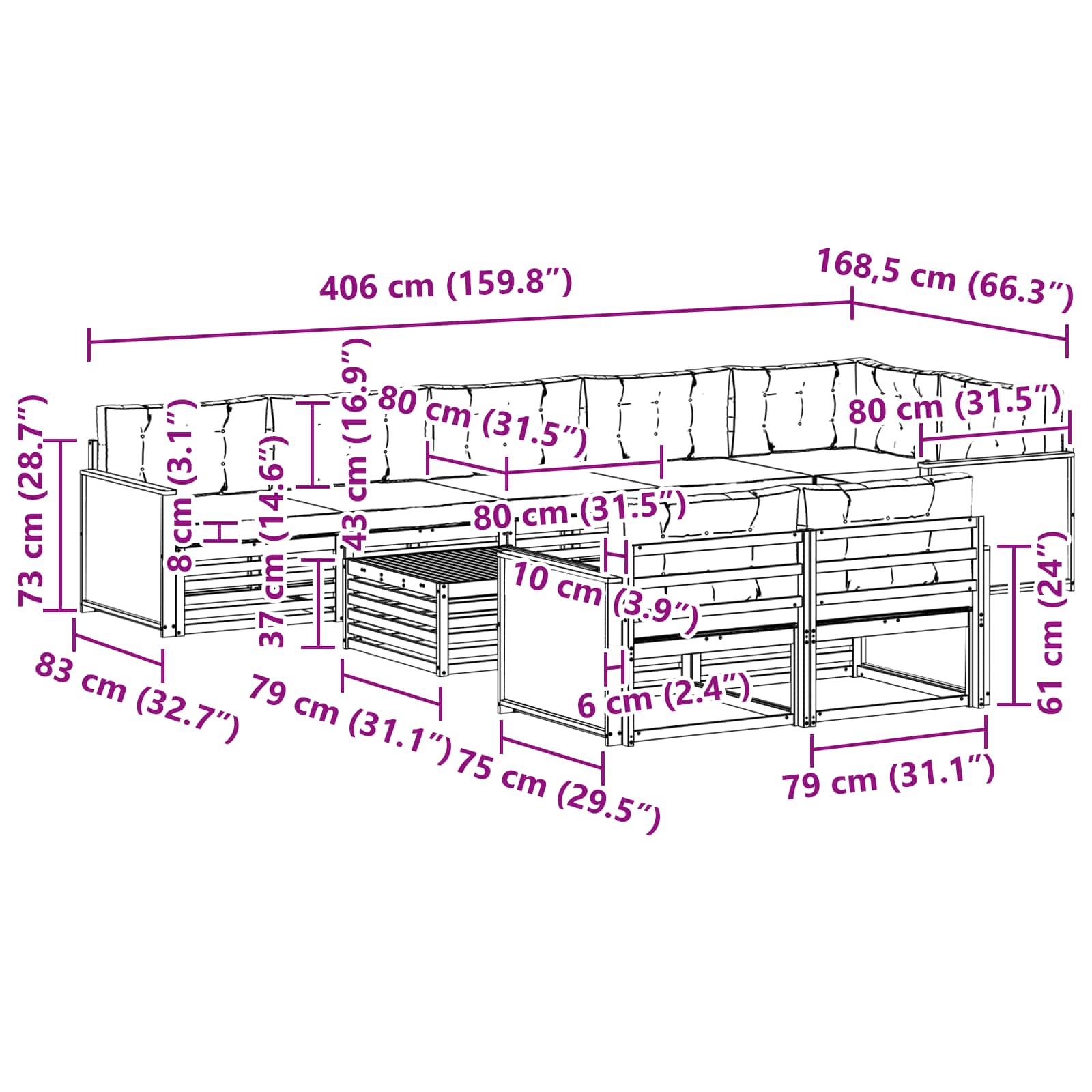 Outdoor-Sofagarnitur 9 stk.