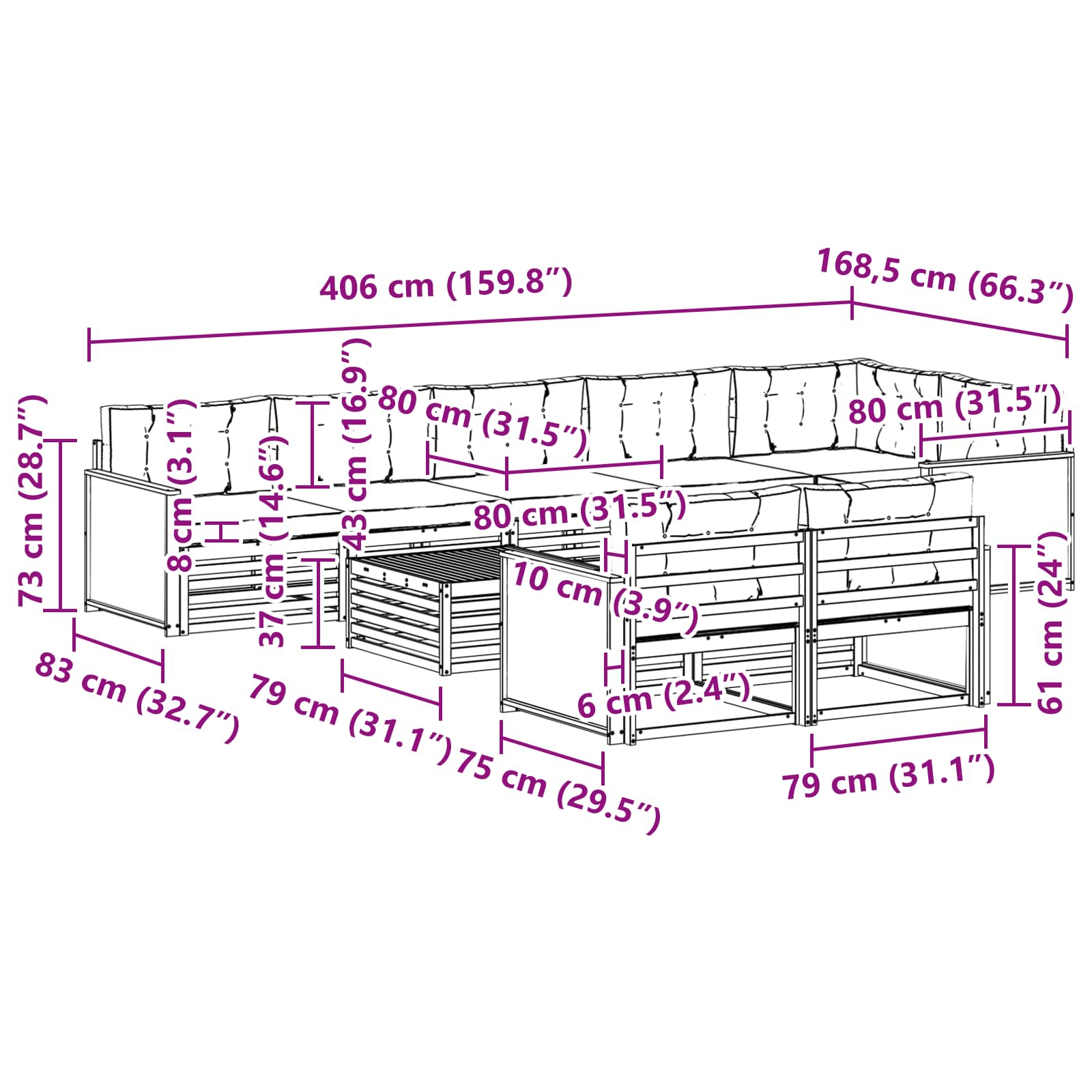 Outdoor-Sofagarnitur 9 stk.