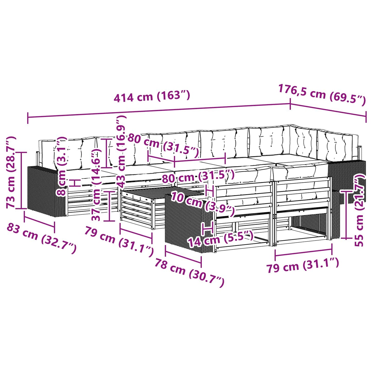 Outdoor-Sofagarnitur 9 stk.