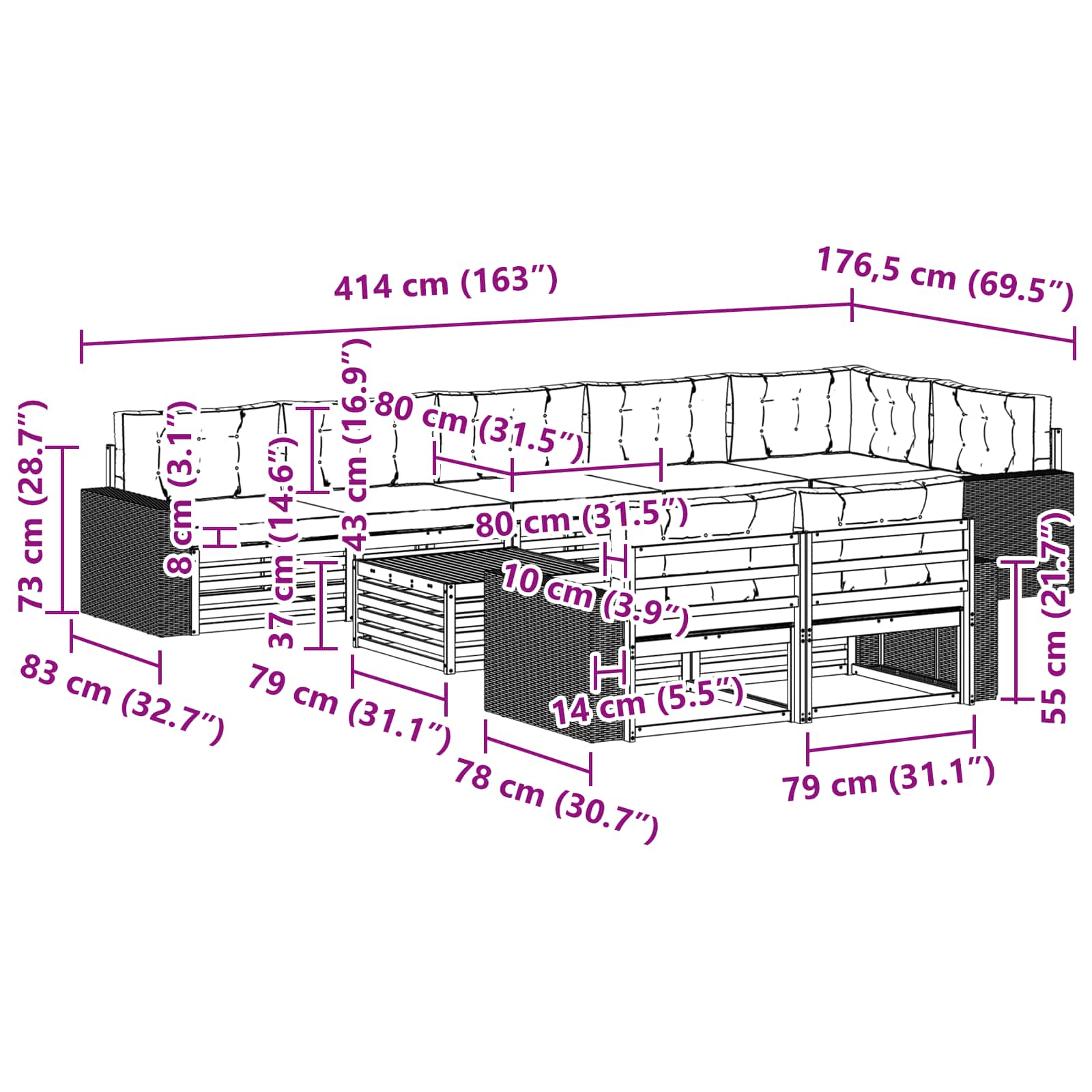 Outdoor-Sofagarnitur 9 stk.