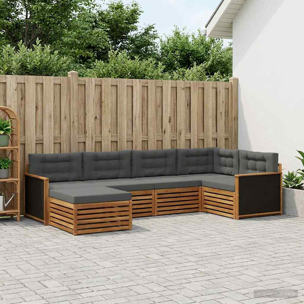 Outdoor-Sofagarnitur mit Kissen 6 pcs Natur und Anthrazit
