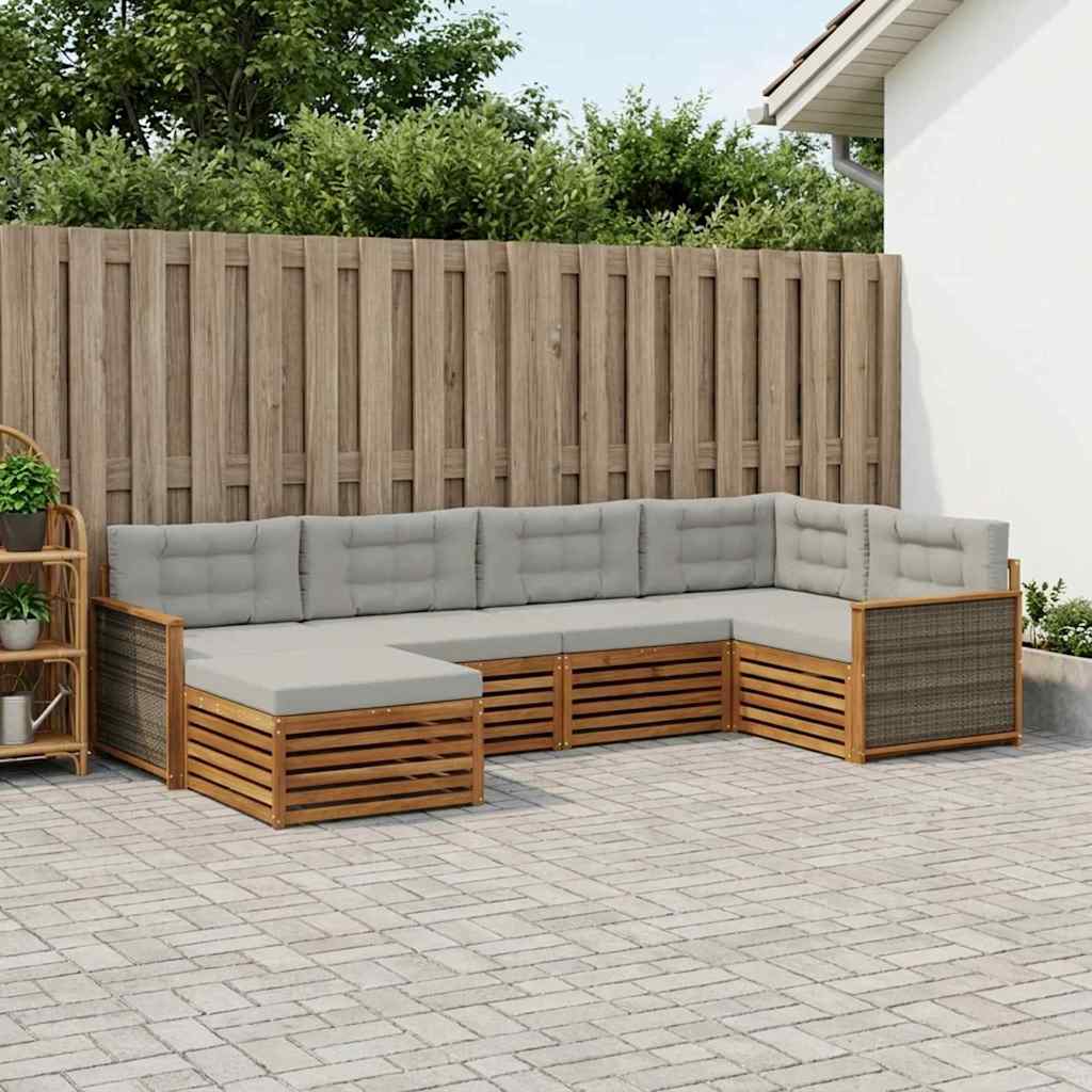 Outdoor-Sofagarnitur mit Kissen 6 pcs Natürlich und Hellgrau
