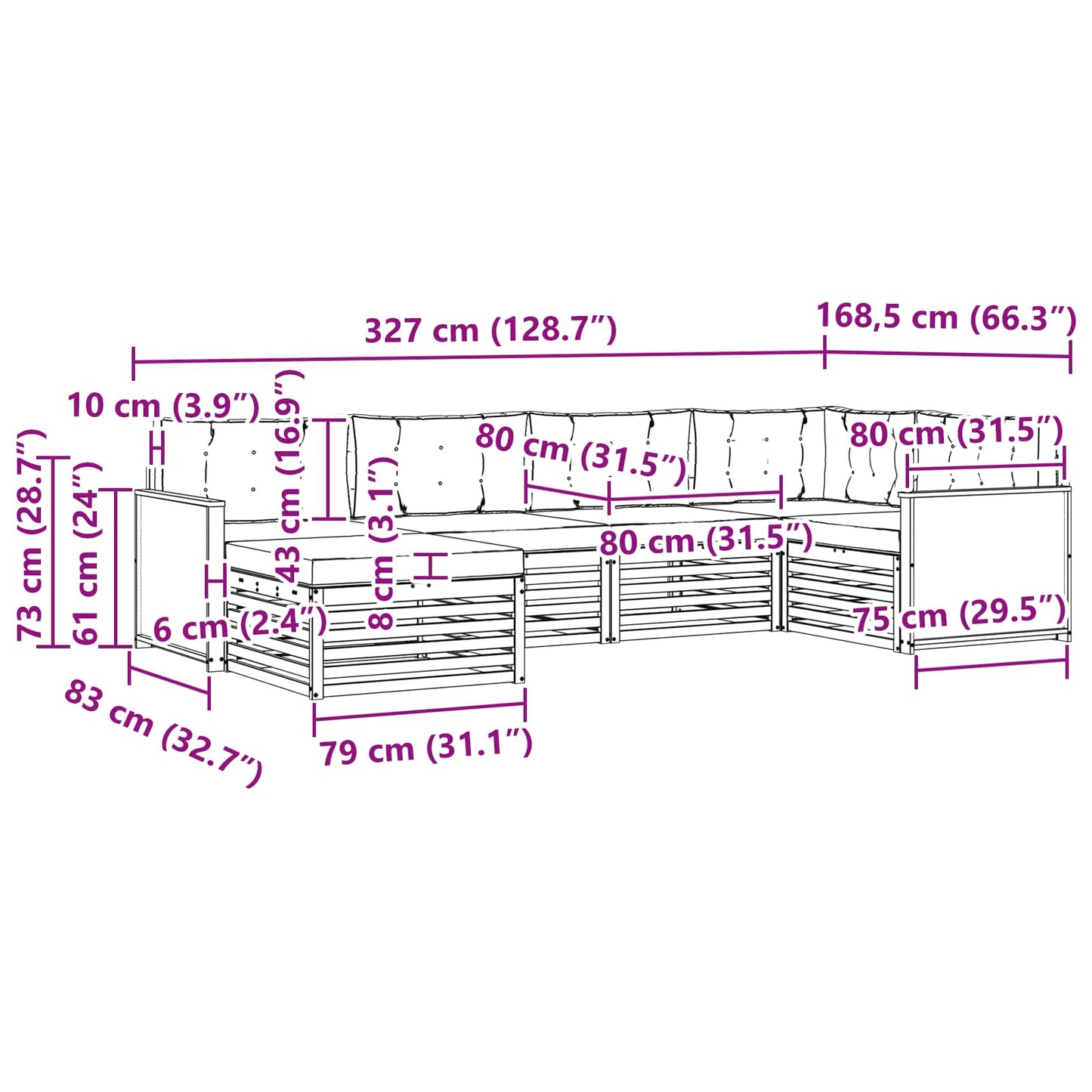 Outdoor-Sofagarnitur 6 stk. Natur und Anthrazit