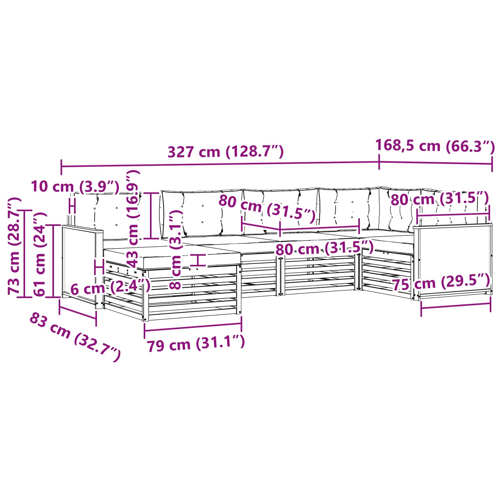 Outdoor-Sofagarnitur 6 stk. Natur und Anthrazit