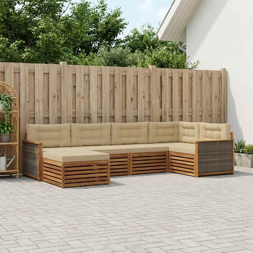 Outdoor-Sofagarnitur mit Kissen 6 pcs Natur und Beige