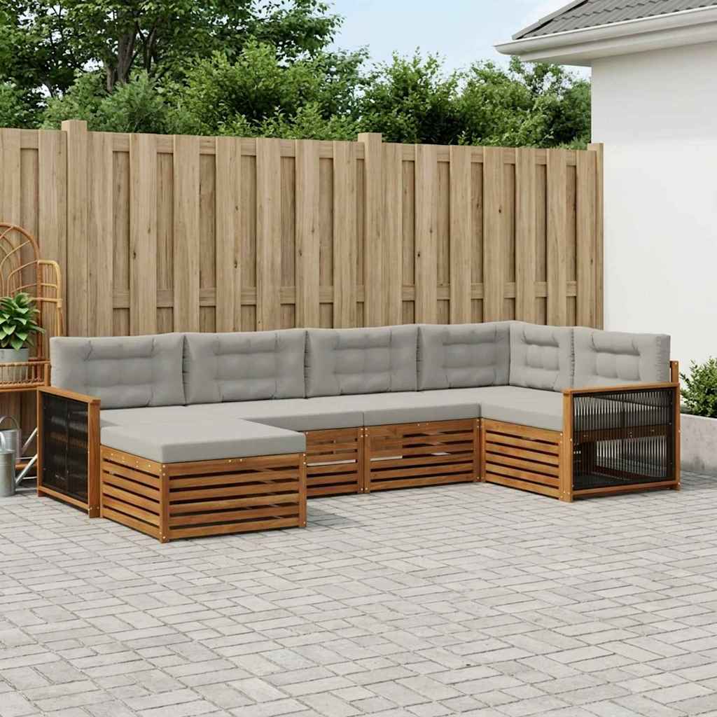 Outdoor-Sofagarnitur mit Kissen 6 pcs Natürlich und Hellgrau