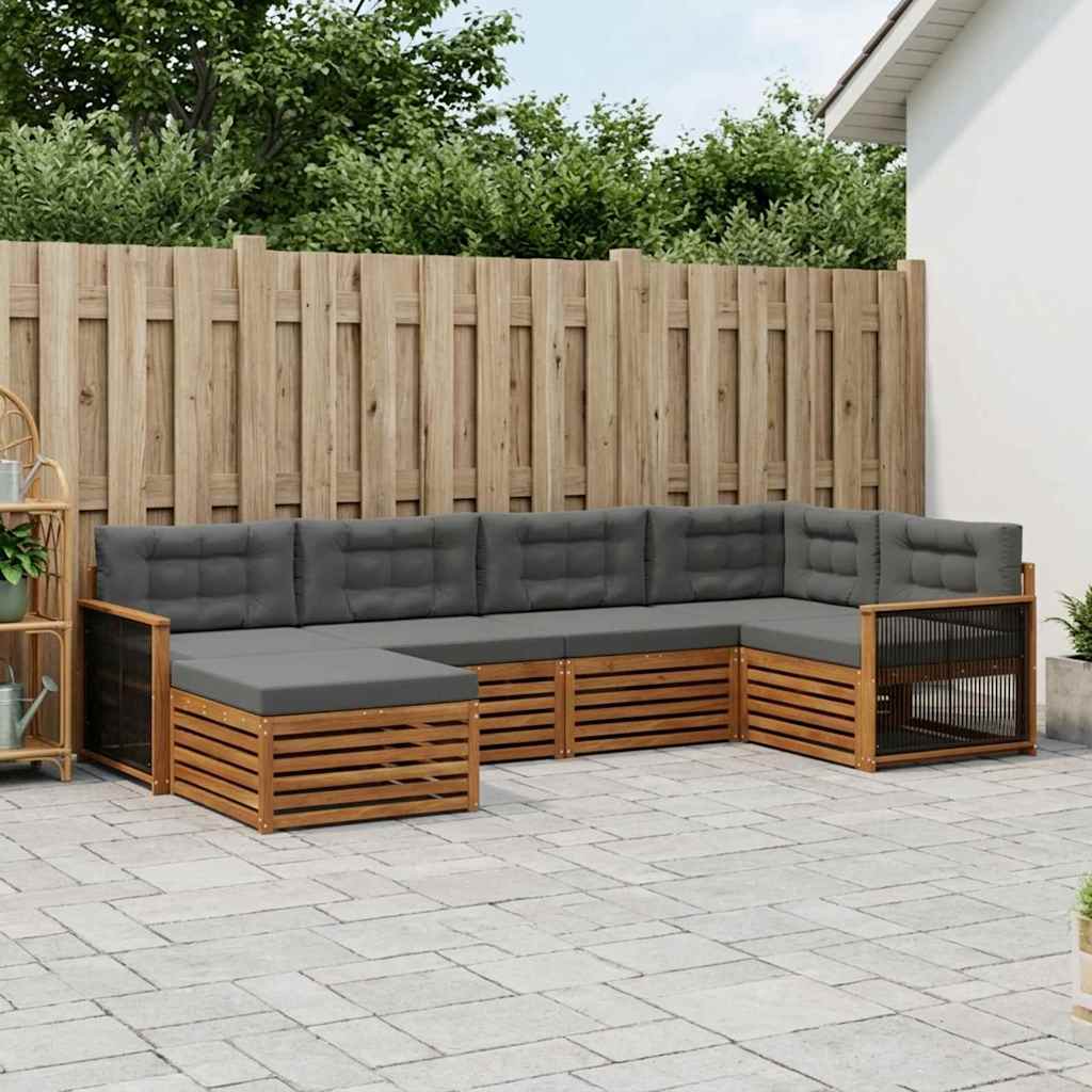 Outdoor-Sofagarnitur mit Kissen 6 pcs Natur und Anthrazit