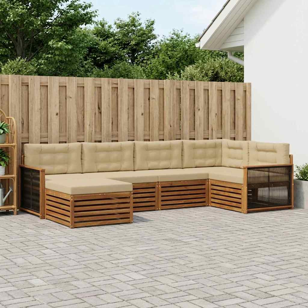 Outdoor-Sofagarnitur mit Kissen 6 pcs Natur und Beige
