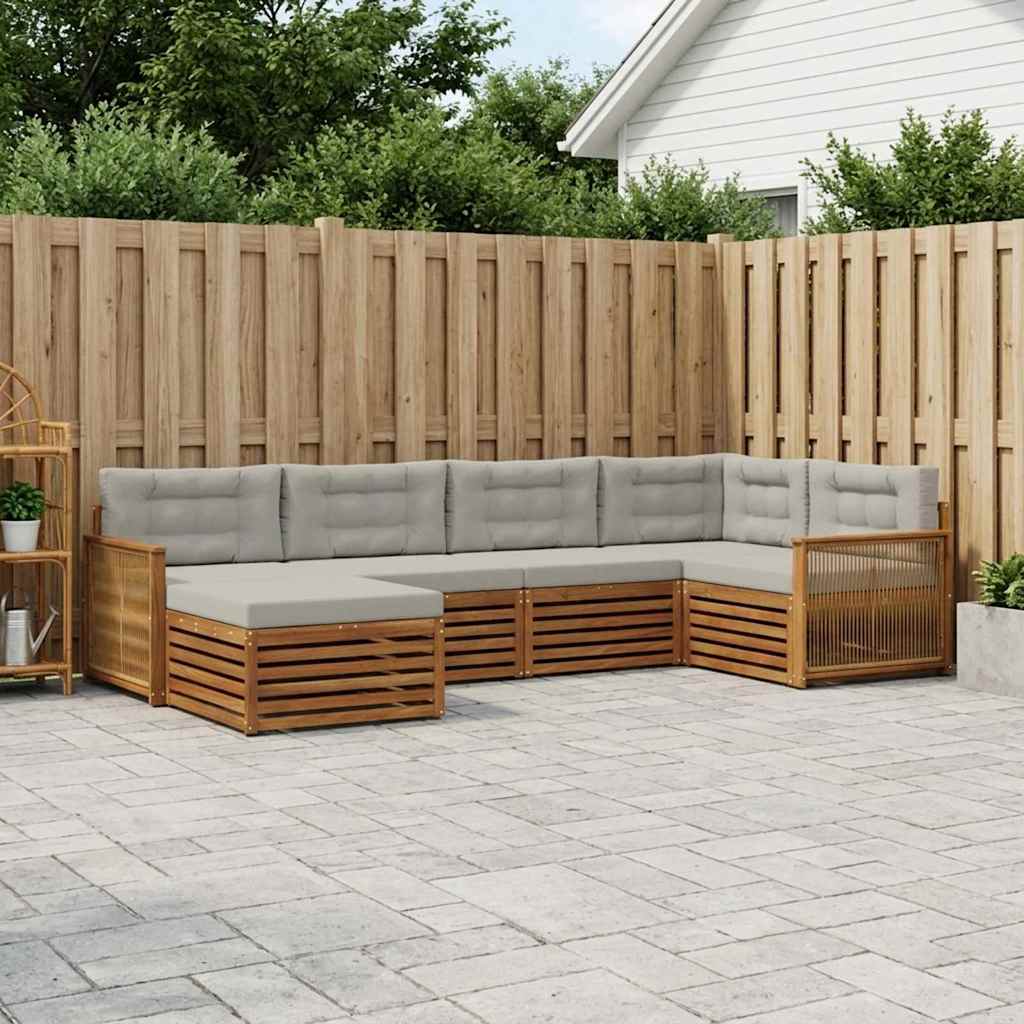 Outdoor-Sofagarnitur mit Kissen 6 pcs Natürlich und Hellgrau