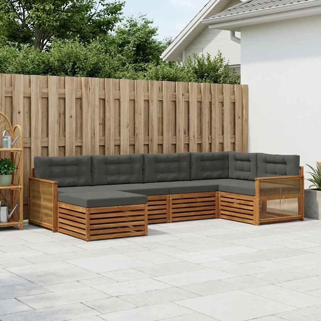 Outdoor-Sofagarnitur mit Kissen 6 pcs Natur und Anthrazit