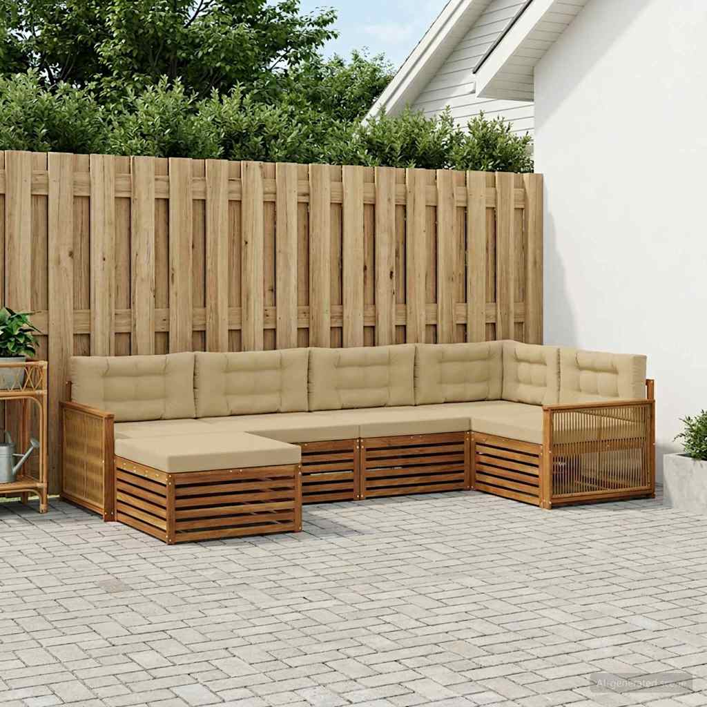 Outdoor-Sofagarnitur mit Kissen 6 pcs Natur und Beige