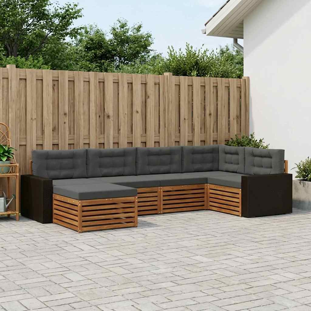 Outdoor-Sofagarnitur mit Kissen 6 pcs Natur und Anthrazit