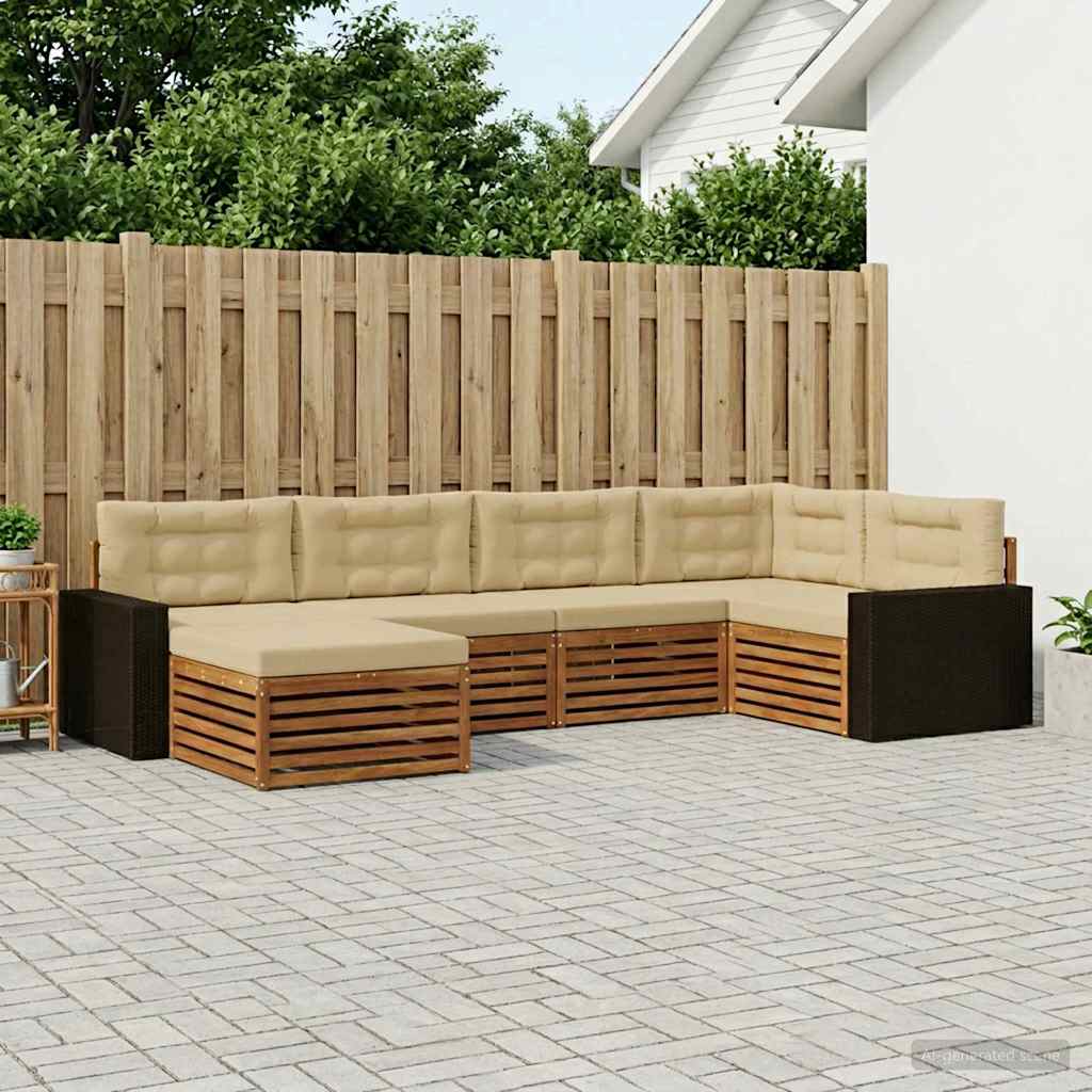 Outdoor-Sofagarnitur mit Kissen 6 pcs Natur und Beige
