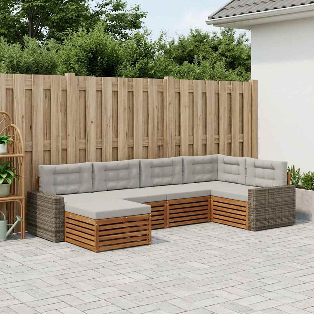 Outdoor-Sofagarnitur mit Kissen 6 pcs Natürlich und Hellgrau