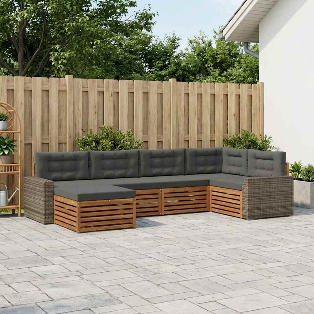 Outdoor-Sofagarnitur mit Kissen 6 pcs Natur und Anthrazit